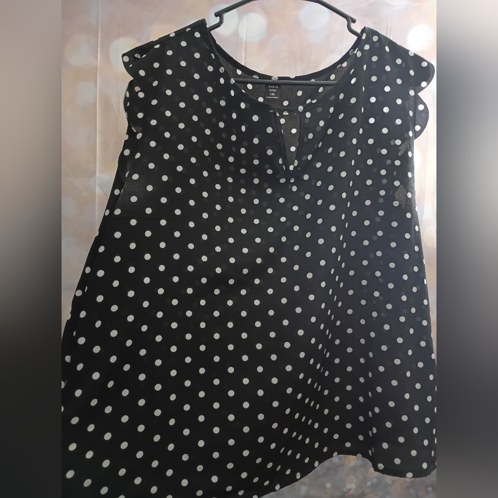 SHEIN Black Blouse with White Polka Dots
